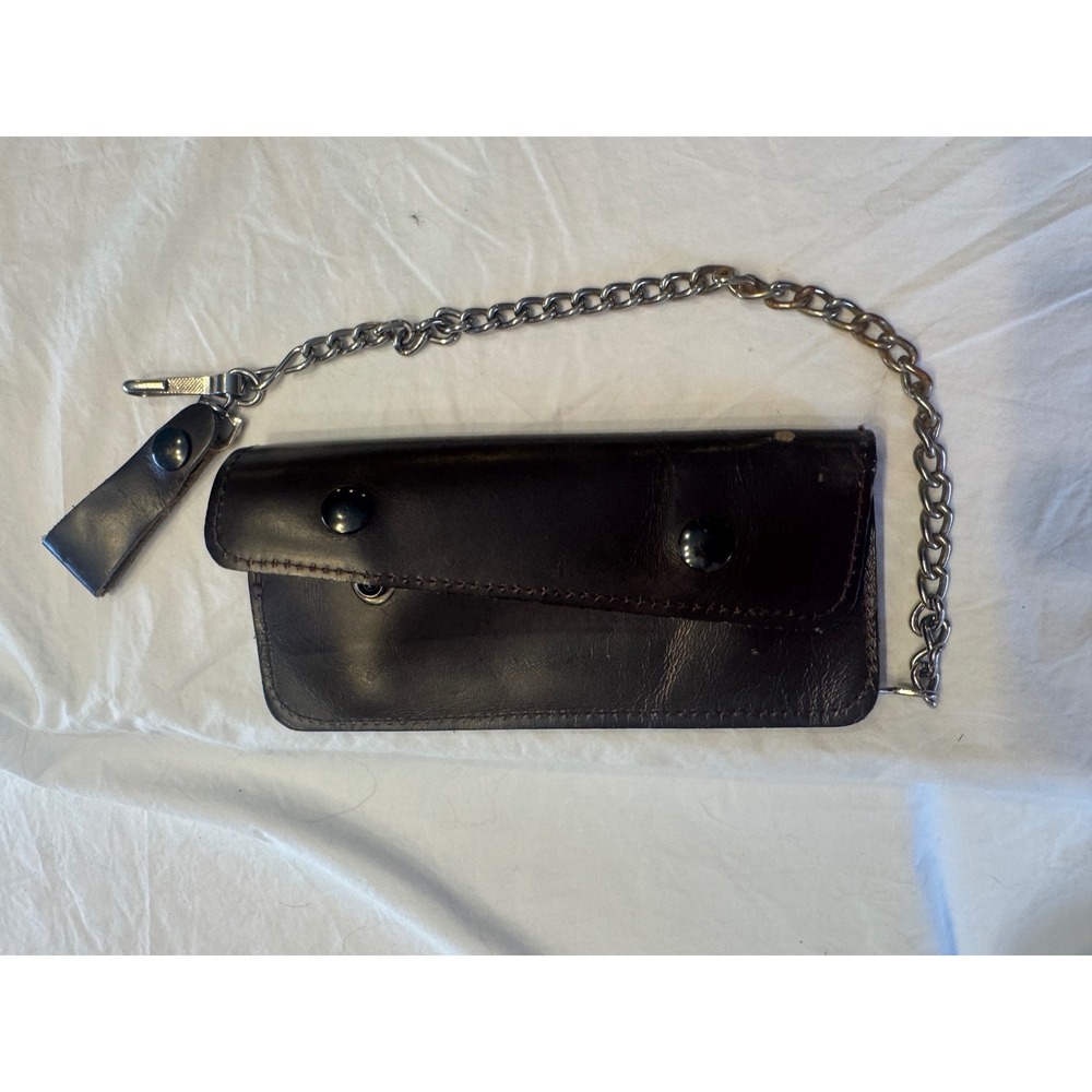 Vintage Brown Leather Biker Chain Wallet Trucker Punk Rockabilly Long Wallet